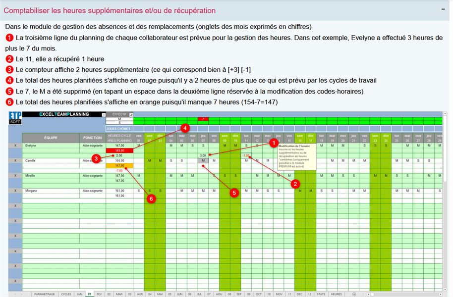Comptabiliser les heures supplementaire ou de recuperation